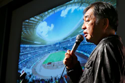 Japanese architect Kengo Kuma speaks during a press conference after his design for the 2020 Tokyo Olympic stadium was picked. (AP Photo/Shizuo Kambayashi)