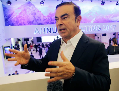 Nissan Chief Executive Carlos Ghosn speakson the second day of the annual meeting of the World Economic Forum in Davos, Switzerland, Tuesday, Jan. 17, 2017. (AP Photo/Michel Euler)
