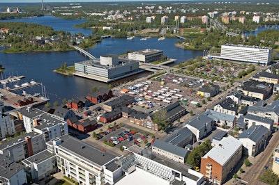 An aerial view of Oulu, Finland.