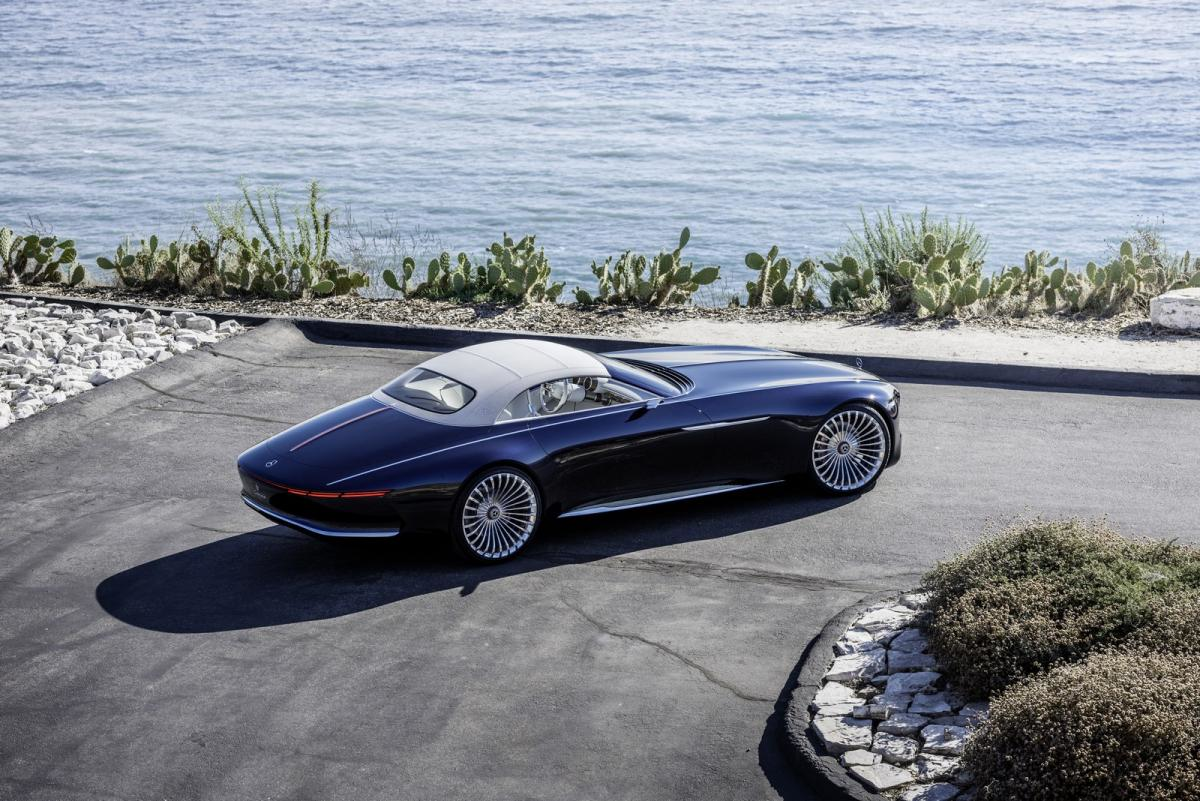 The image provided by Daimler shows the Vision Mercedes-Maybach 6 Cabriolet. The concept car will be presented at the Frankfurt International Motor Show, which opens for journalists Tuesday and Wednesday and to the general public from Saturday through Sept. 24, 2017. (Daimler AG via AP)