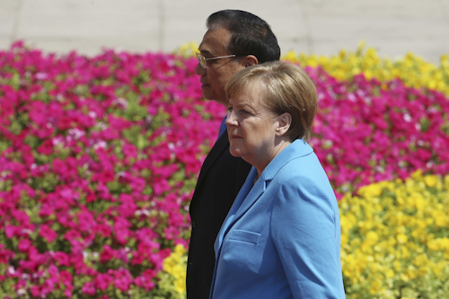 German Chancellor Angela Merkel attends a meeting with China's Premier Li Keqiang at the Great Hall of the People in Beijing, Thursday, May 24, 2018. Image credit: Jason Lee/Pool Photo vi AP