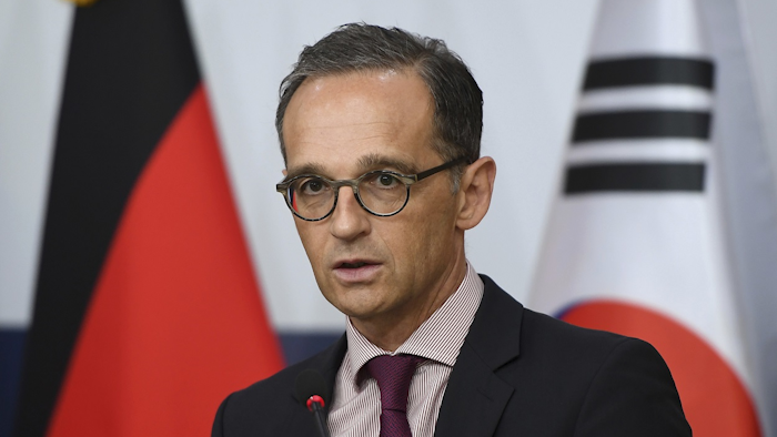 German Foreign Minister Heiko Maas speaks during a joint press conference with South Korean Foreign Minister Kang Kyung-wha in Seoul Thursday, July 26, 2018. Image credit: Jung Yeon-je/Pool Photo via AP