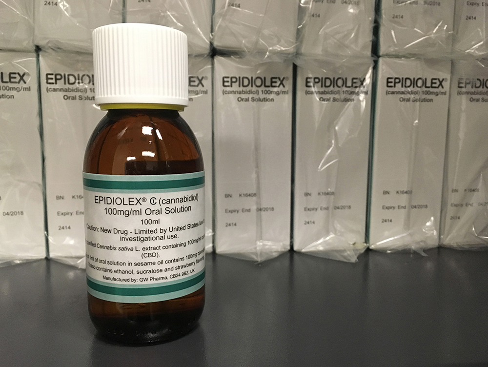 This May 23, 2017 file photo shows GW Pharmaceuticals' Epidiolex, a medicine made from the marijuana plant but without THC. Investors are craving marijuana stocks as Canada prepares to legalize pot next month, leading to giant gains for Canada-based companies listed on U.S. exchanges. (AP Photo/Kathy Young, File)