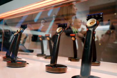 Gillette's Heated Razors are on display at the Procter & Gamble booth before CES International, Monday, Jan. 7, 2019, in Las Vegas. (AP Photo/John Locher)