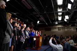 House Speaker Nancy Pelosi of Calif., accompanied by House Congress members, speaks at a news conference to discuss the United States Mexico Canada Agreement (USMCA) trade agreement on Tuesday, Dec. 10 on Capitol Hill in Washington.