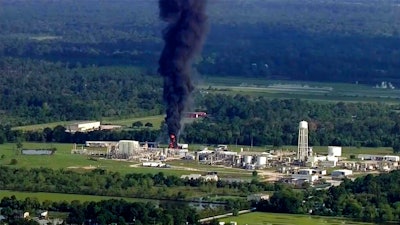 In this Sept. 1, 2017, file photo, smoke rises from the Arkema Inc. owned chemical plant in Crosby, near Houston, Texas. Texas officials refused to cooperate with the U.S. Environmental Protection Agency's watchdog for a report Monday, Dec. 16, 2019, that raises skepticism about public assurances following Hurricane Harvey that the storm's assault on America's largest corridor of petrochemical plants posed no health risks.