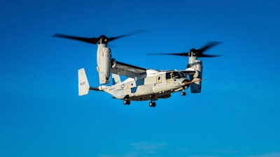 The maiden flight of the first CMV-22B Osprey took place in Amarillo, Texas. Test pilots verified product requirements and airworthiness for the U.S. Navy.
