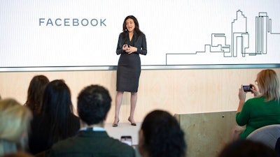 Facebook's Chief Operating Officer Sheryl Sandberg speaks during a press conference in London, Tuesday Jan. 21, 2020. Facebook says it plans to hire 1,000 more staff in Britain, mainly for its technology and harmful content teams, and that it will add the new roles by the end of the year, which will bring its U.K. workforce to more than 4,000.