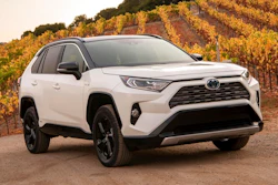 This undated photo provided by Toyota shows the 2020 RAV4 Hybrid, a compact SUV with an EPA-estimated 40 mpg in mixed driving.