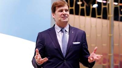 In this March 28, 2018 file photo, Jim Farley, Jr. executive vice president and president of Global Markets of the Ford Motor Company, is shown in this photo during New York International Auto Show.