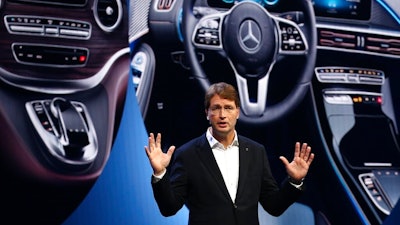 Ola Kallenius, Chairman of the Board of Management Daimler AG and Mercedes-Benz AG, talks about future innovation of the car maker at the world premiere of the Mercedes-Benz Vision AVTR concept car announcement during the Daimler Keynote before the CES tech show Monday, Jan. 6, 2020, in Las Vegas.