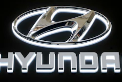In this Feb. 14, 2019 file photo, this is the Hyundai logo on a sign at the 2019 Pittsburgh International Auto Show in Pittsburgh.