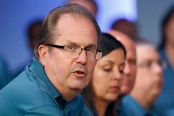 In this July 16, 2019, file photo, Gary Jones, United Auto Workers President, speaks during the opening of their contract talks with Fiat Chrysler Automobiles in Auburn Hills, Mich.