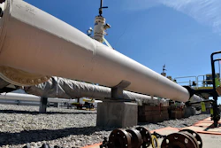 In this June 8, 2017, file photo, fresh nuts, bolts and fittings are ready to be added to the east leg of the pipeline near St. Ignace, Michigan.
