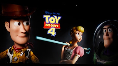 Preview image of the upcoming film 'Toy Story 4' on state during the Walt Disney Studios Motion Pictures presentation at CinemaCon 2019, the official convention of the National Association of Theatre Owners (NATO) at Caesars Palace in Las Vegas.