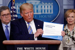President Donald Trump speaks about the coronavirus in the James Brady Briefing Room on Monday, March 23.