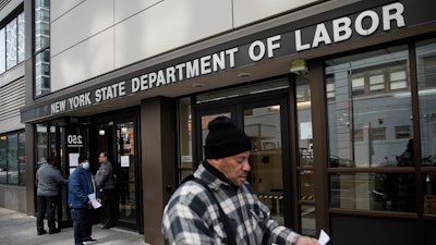 Visitors to the Department of Labor are turned away at the door by personnel due to closures over coronavirus concerns in New York.