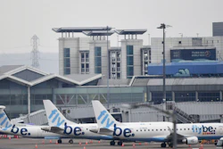 Flybe passenger planes are parked at Birmingham Airport, as Flybe, Europe's biggest regional airline, has collapsed into administration, in Birmingham, England, Thursday March 5, 2020. UK Civil Aviation Authority (CAA) said Thursday that financially troubled Flybe had entered administration, leaving passengers stranded and told to find their own way home.