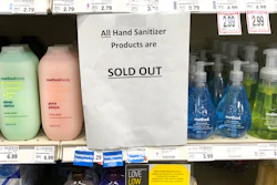 A sign on a shelf at a QFC grocery store in Kirkland, Wash., advises shoppers, Tuesday, March 3, 2020, that all hand sanitizer products are sold out. Fear of the coronavirus has led people to stock up on the germ-killing gel, leaving store shelves empty and online retailers with sky-high prices set by those trying to profit on the rush. The store is located near the Life Care Center of Kirkland, which has been tied to several cases of the COVID-19 coronavirus.