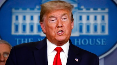 President Donald Trump speaks about the coronavirus in the James Brady Briefing Room, Tuesday, March 24, 2020, in Washington.