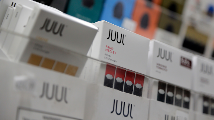In this Dec. 20, 2018, file photo Juul products are displayed at a smoke shop in New York.