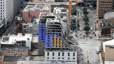 This Saturday, Oct. 12, 2019 file photo shows the Hard Rock Hotel, which was under construction, after a fatal partial collapse in New Orleans.