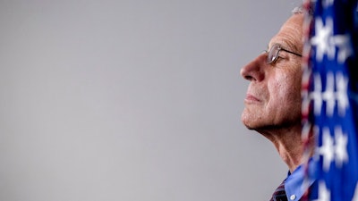 Dr. Anthony Fauci, director of the National Institute of Allergy and Infectious Diseases, appears at a news conference about the coronavirus in the James Brady Press Briefing Room of the White House, Thursday, April 9, 2020, in Washington.