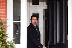Canada Prime Minister Justin Trudeau arrives to address Canadians on the COVID-19 pandemic from Rideau Cottage in Ottawa, Ontario, Friday, April 3, 2020.
