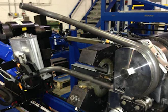The cell developed by Ingenium Integration for automated wheelbarrow frame production undergoing trials.