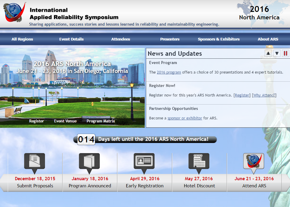 ARS North America 2016 will be held from June 21 to 23, 2016 in San Diego at the Coronado Island Marriott Resort & Spa.