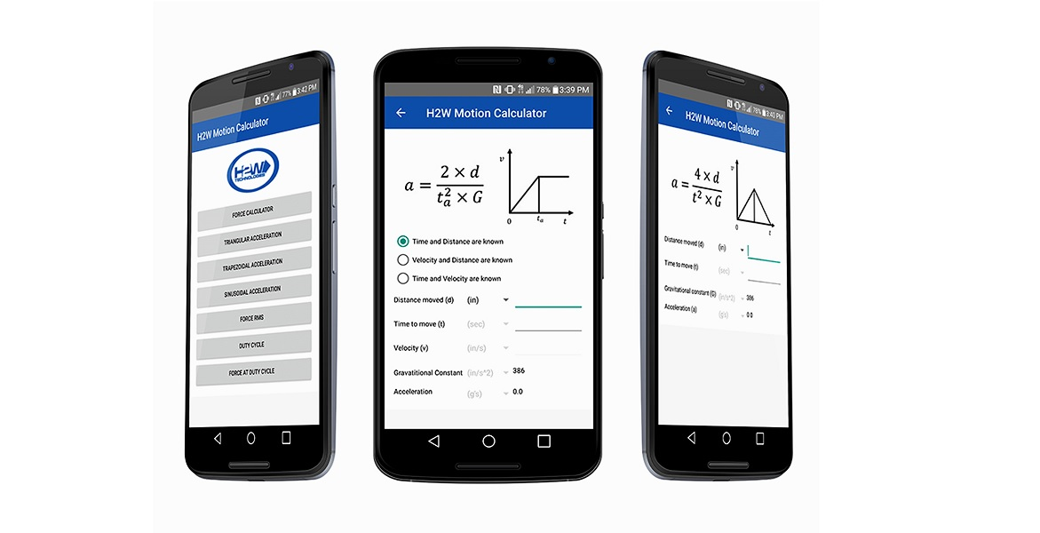 H2W Technologies has developed an Android app that solves linear motion calculations.