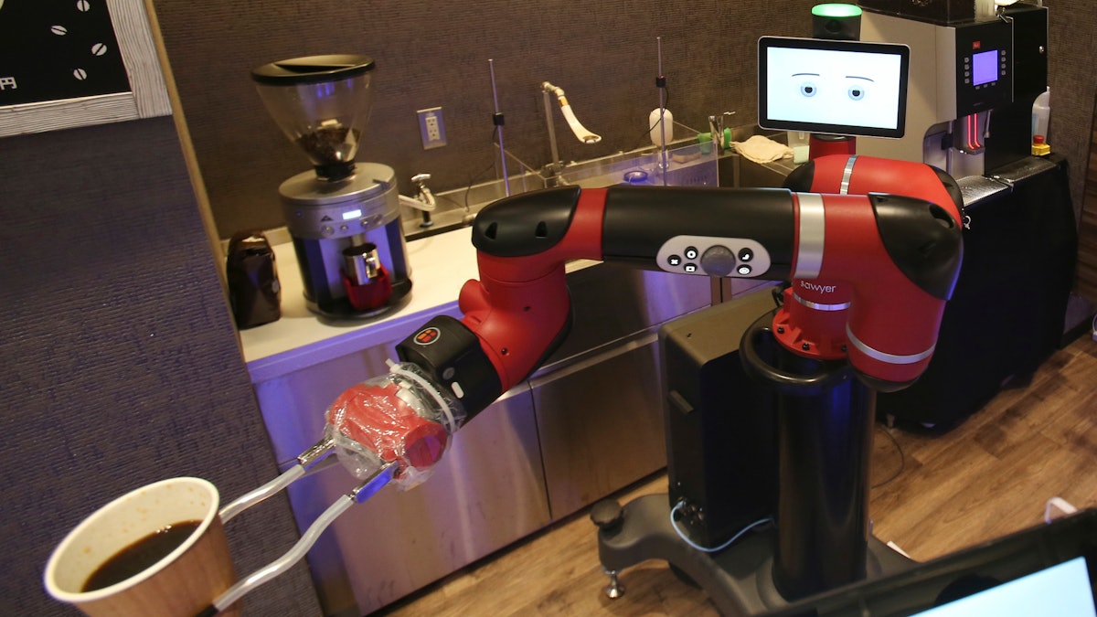 Sawyer Robot Making Coffee at Japanese Cafe Manufacturing Business