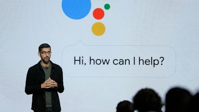 In this Tuesday, Oct. 4, 2016, file photo, Google CEO Sundar Pichai talks about Google Assistant during a product event in San Francisco. Google is likely to again put artificial intelligence in the spotlight at its annual developers conference, Thursday, May 10, 2018.