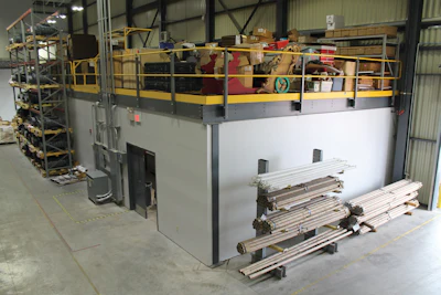 The new mezzanines created a convenient storage space for company supplies, including seasonal decorations.