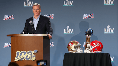 NFL Commissioner Roger Goodell speaks at a press conference ahead of Super Bowl LIV, Wednesday, Jan. 29, 2020 in Miami.