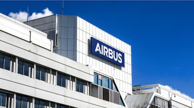 This March 6, 2018, photo shows a logo of Airbus group is displayed in front of its headquarters in Toulouse, western France.