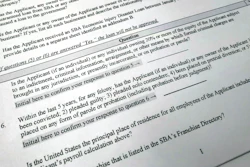 Shown is a portion of a Small Business Administration Paycheck Protection Program Borrower Application Form.