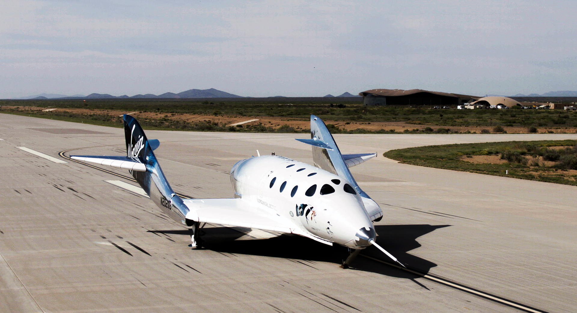 SpaceShipTwo Unity completes a runway landing at Spaceport America in New Mexico, May 1, 2020.