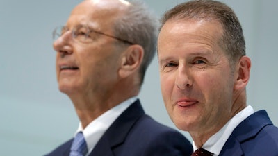 Herbert Diess, right, CEO of the Volkswagen, and Hans Dieter Poetsch, left, chairman of the board of directors of Volkswagen.