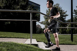 A soft robotic exosuit worn by stroke patients on the hemiparetic side of their bodies.