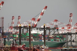 A container ship is docked at Maher Terminals in Elizabeth, N.J.