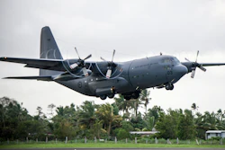 A RNZAF C-130 Hercules takes off from Nausori Airport.
