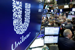 In this Thursday, March 15, 2018 file photo, the logo for Unilever appears above a trading post on the floor of the New York Stock Exchange.