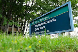 In this May 26, 2020, file photo, is a sign at the headquarters for Washington state's Employment Security Department at the Capitol in Olympia, Wash. Washington officials say they believe they have recovered about half of the up to $650 million in unemployment benefits paid to criminals who used stolen identities to file claims during the coronavirus pandemic.