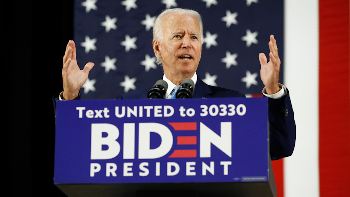 Democratic presidential candidate, former Vice President Joe Biden speaks at Alexis Dupont High School in Wilmington, Del. on Tuesday, June 30.