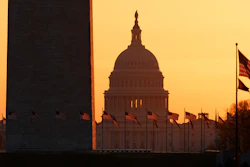 The Washington Monument and U.S. Capitol at sunrise, March 18, 2020.