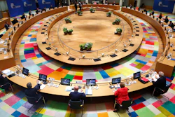 European Union leaders during a roundtable meeting in Brussels, July 17, 2020.