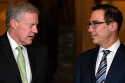 Treasury Secretary Steven Mnuchin and White House chief of staff Mark Meadows on Capitol Hill, Aug. 6, 2020.