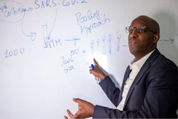 Leon Mutesa, Rwandan professor of human genetics and a member of the government's COVID-19 task force, explains the pooled testing procedures at the Rwanda Biomedical Center in Kigali, July 28, 2020.