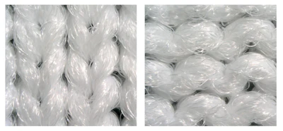 The face (left) and back (right) sides of a jersey knit material have different effusivity properties.